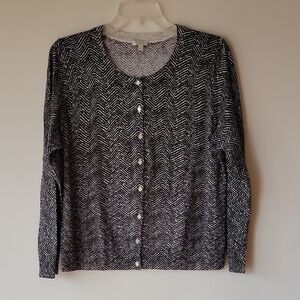 Talbots Black and White Zigzag Cardigan